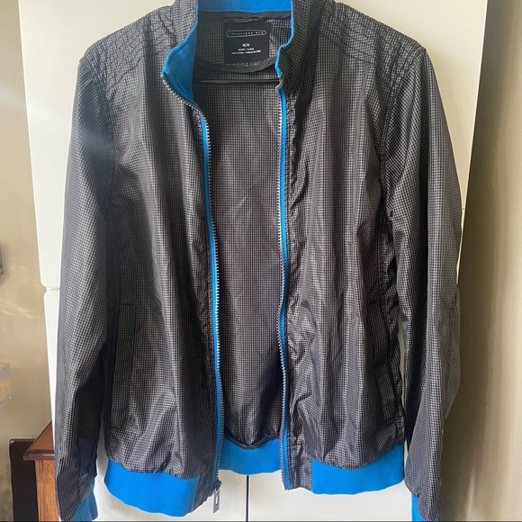 Forever 21 Men Black Blue Grid Windbreaker Jacket Size Medium - Picture 3 of 11